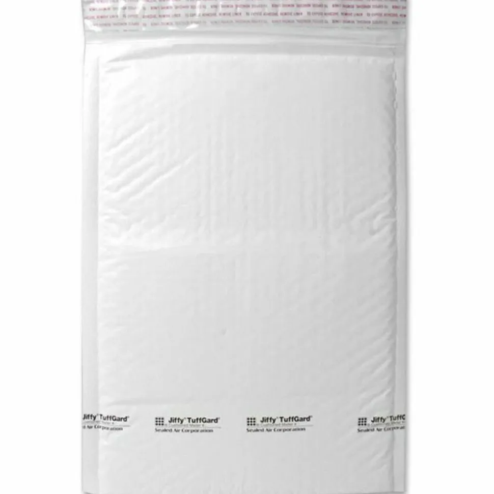 Sealed Air Jiffy TuffGard Self-Seal Cushioned Mailer,#5, Barrier Bubble Air Cell Cushion, Self-Adhesive Closure, 10.5 x 16, White, 25/CT