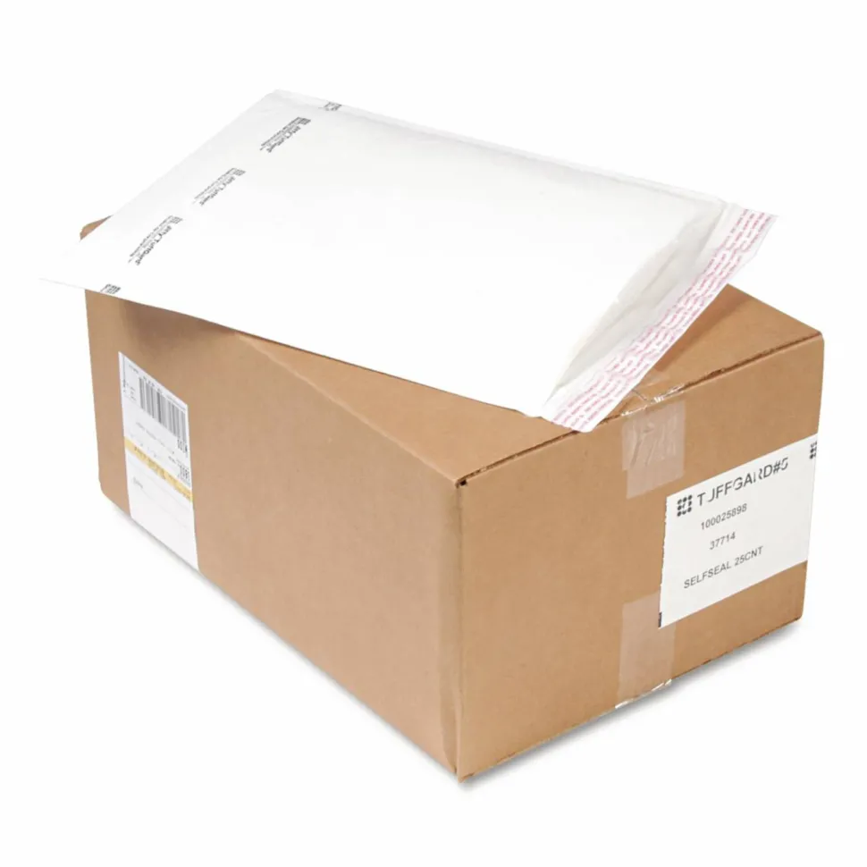 Sealed Air Jiffy TuffGard Self-Seal Cushioned Mailer,#5, Barrier Bubble Air Cell Cushion, Self-Adhesive Closure, 10.5 x 16, White, 25/CT