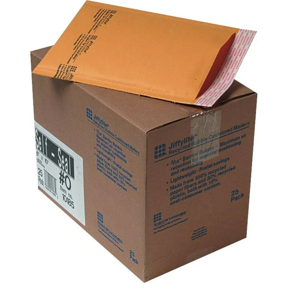 Sealed Air Self-Seal Bubble Mailers, 6" x 10", Kraft, Pack Of 25