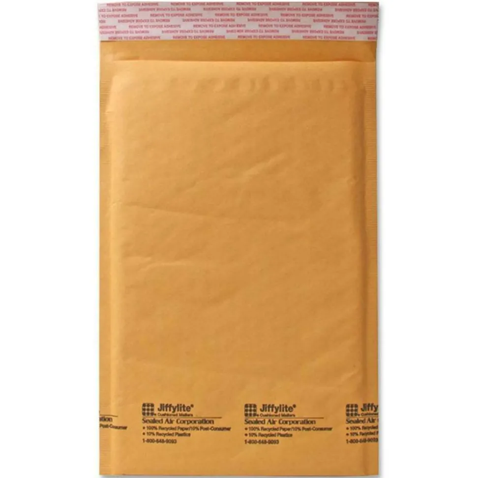 Sealed Air Self-Seal Bubble Mailers, 7 1/4" x 12", Kraft, Case Of 100