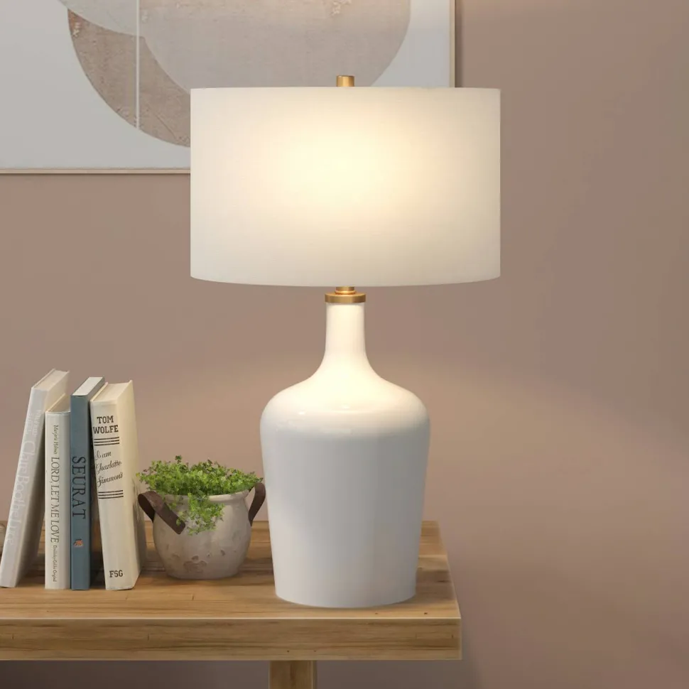 Sebago 25" Tall Table Lamp with Fabric Shade in White/White