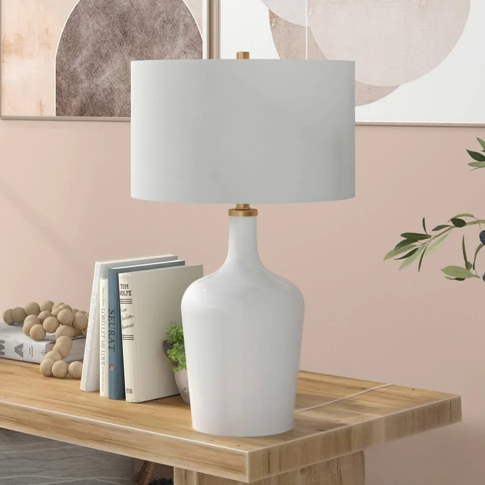 Sebago 25" Tall Table Lamp with Fabric Shade in White/White