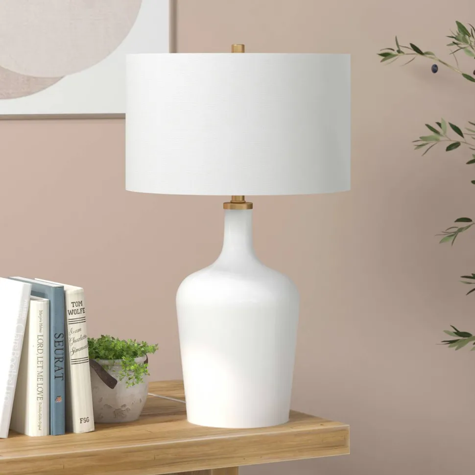Sebago 25" Tall Table Lamp with Fabric Shade in White/White