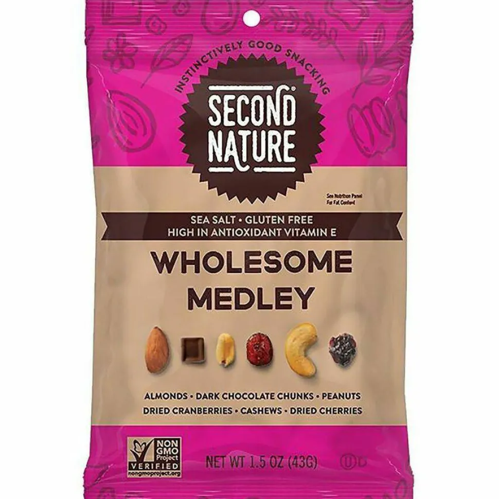 Second Nature Wholesome Medley Trail Mix, 1.5 oz Bag, 16 Bags/Carton
