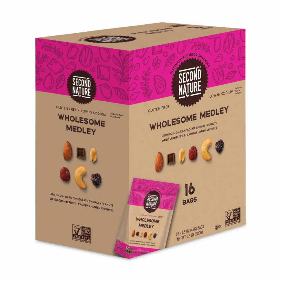 Second Nature Wholesome Medley Trail Mix, 1.5 oz Bag, 16 Bags/Carton