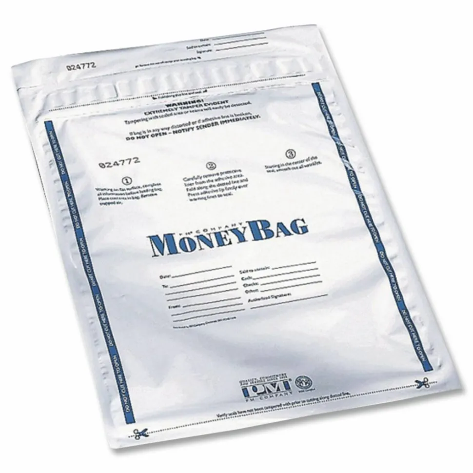 SecurIT Tamper Evident Deposit Bag, Plastic, 9" x 12", White, 100/Pack