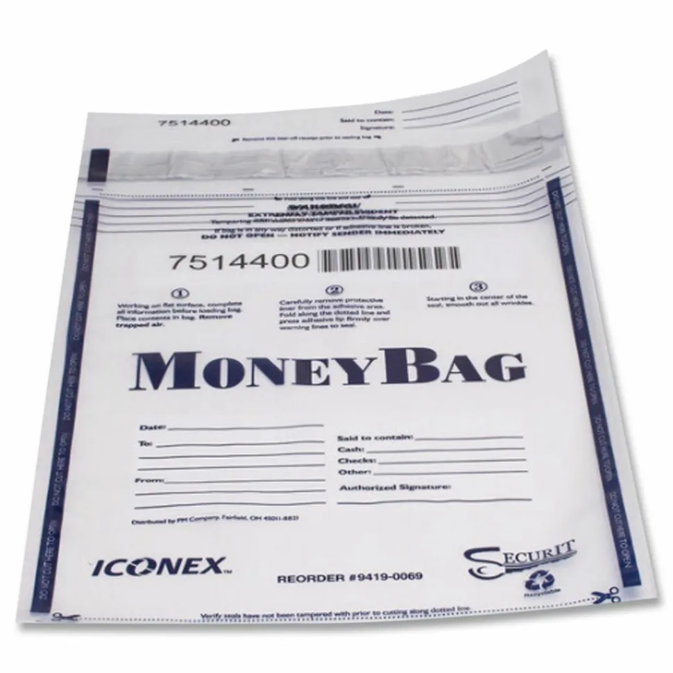 SecurIT Tamper Evident Deposit Bag, Plastic, 9" x 12", White, 100/Pack