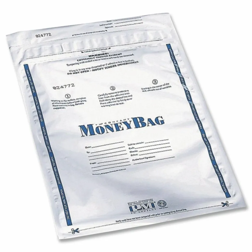 SecurIT Tamper Evident Deposit Bag, Plastic, 9" x 12", Clear, 100/Pack