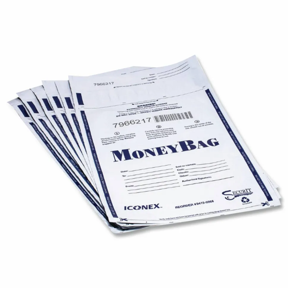 SecurIT Tamper Evident Deposit Bag, Plastic, 9" x 12", Clear, 100/Pack