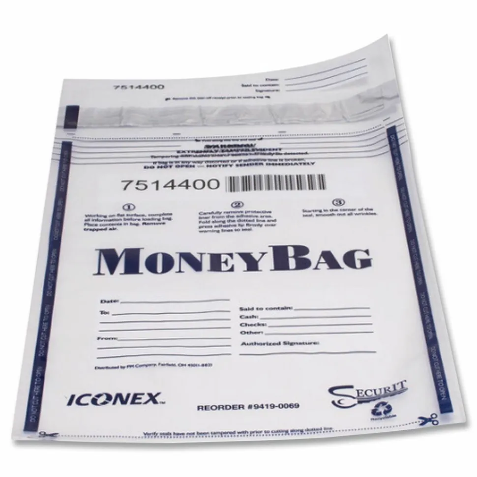 SecurIT Tamper Evident Deposit Bag, Plastic, 9" x 12", Clear, 100/Pack