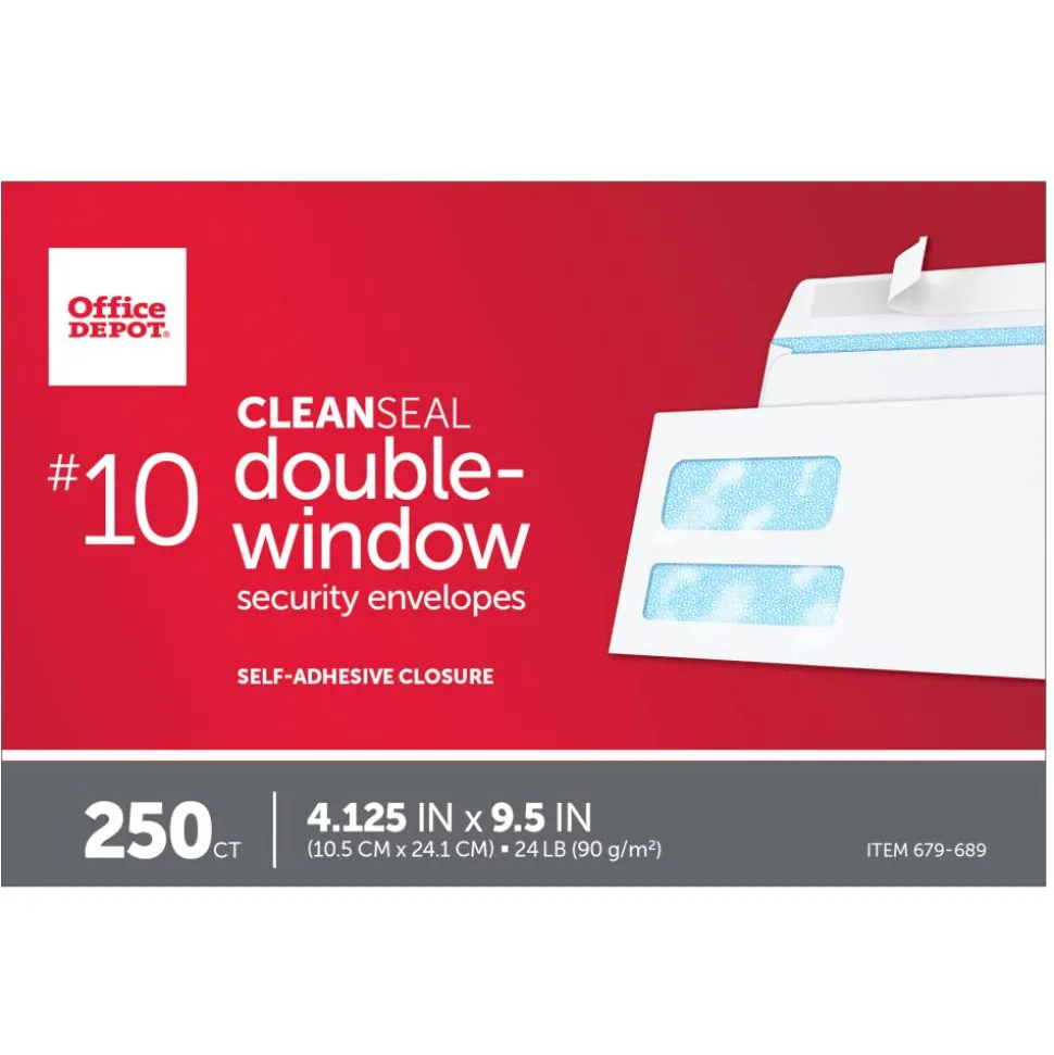 #10 Security Envelopes, Double Window, 4-1/8" x 9-1/2", Clean Seal, White, Box Of 250