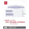 #10 Security Envelopes, Double Window, 4-1/8" x 9-1/2", Gummed Seal, White, Box Of 500