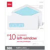 #10 Security Envelopes, Left Window, 4-1/8" x 9-1/2", Gummed Seal, White, Box Of 500