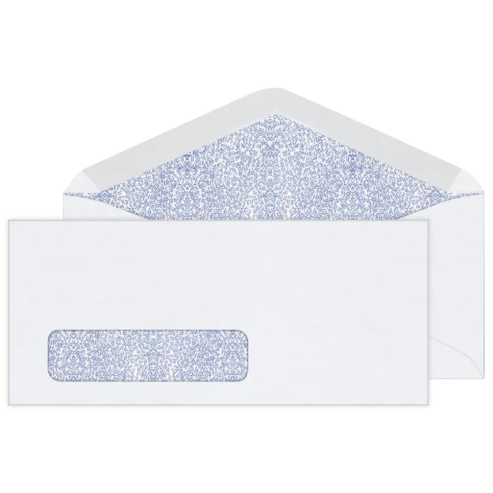 #10 Security Envelopes, Left Window, 4-1/8" x 9-1/2", Gummed Seal, White, Box Of 500