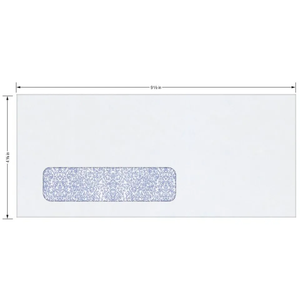 #10 Security Envelopes, Left Window, 4-1/8" x 9-1/2", Gummed Seal, White, Box Of 500