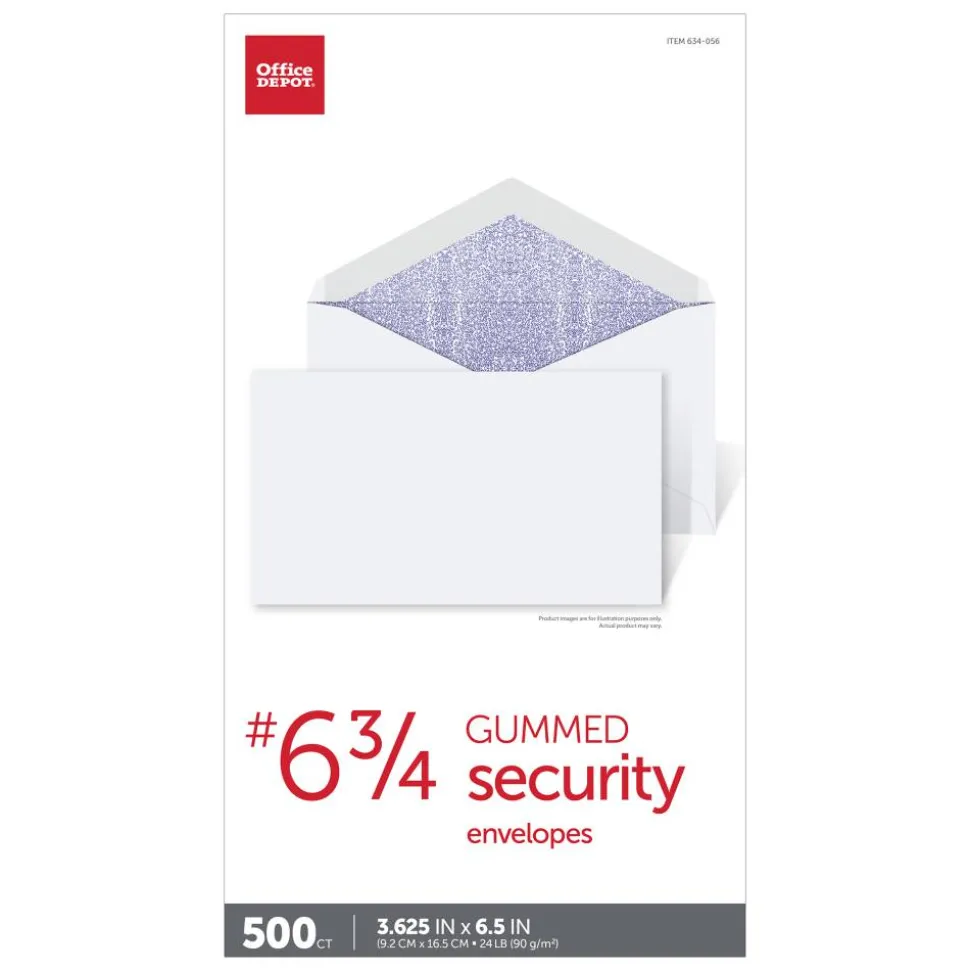 #6 3/4 Security Envelopes, 3-5/8" x 6-1/2", Gummed Seal, White, Box Of 500