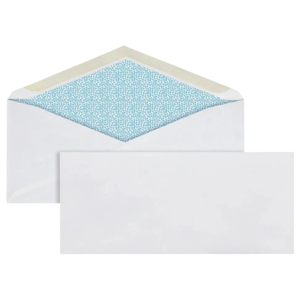 #10 Security Envelopes, 4-1/8" x 9-1/2", Gummed Seal, White, Box Of 500