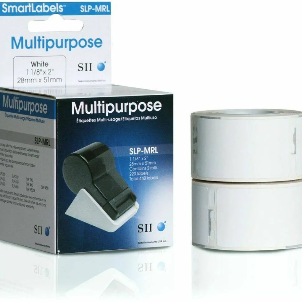 Seiko SLP-MRL Self-Adhesive Multipurpose Labels, 1.12" x 2", White, 220 Labels/Roll, 2 Rolls/Box