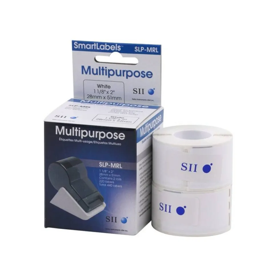 Seiko SLP-MRL Self-Adhesive Multipurpose Labels, 1.12" x 2", White, 220 Labels/Roll, 2 Rolls/Box