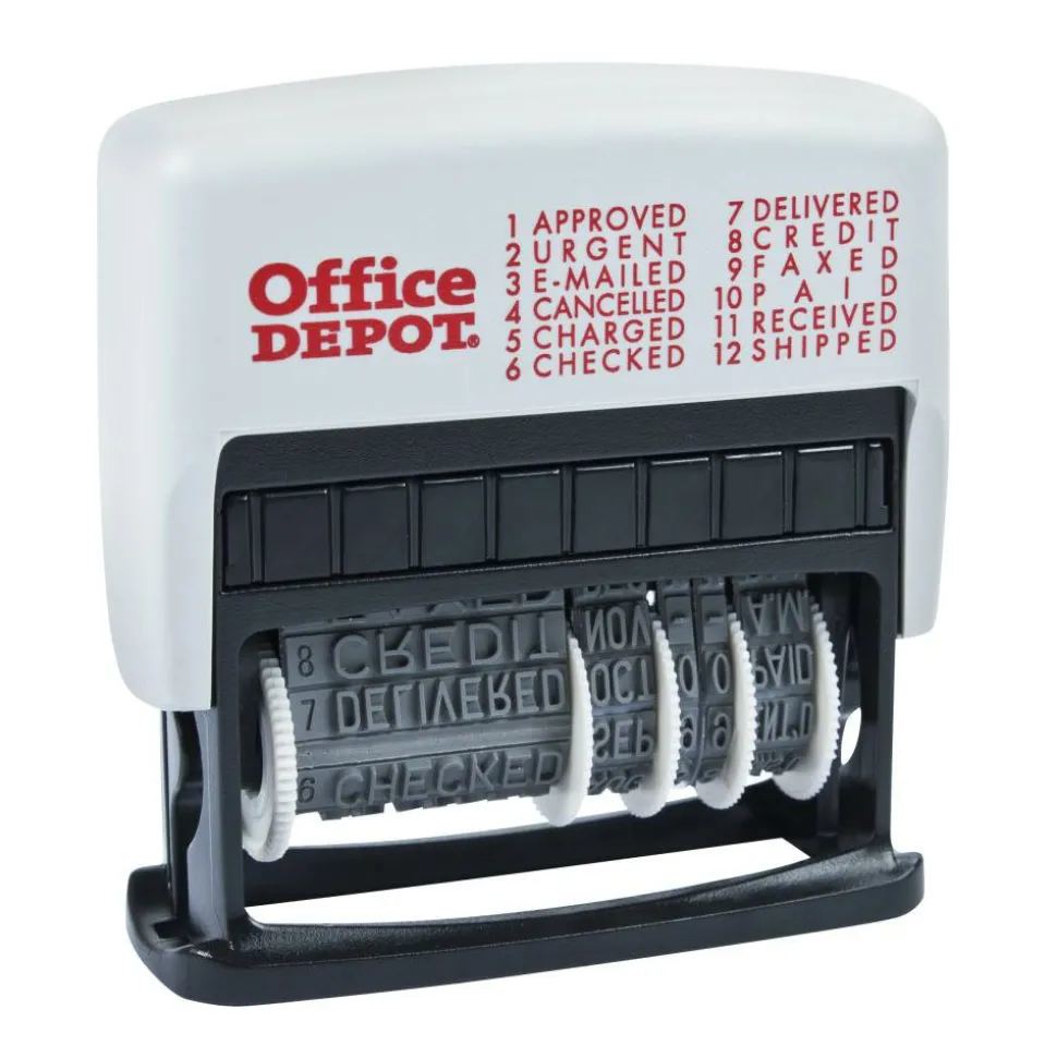 Self-Inking 12-in-1 Micro Message Stamp Dater, 1-1/16” x 5/32 Impression, Black Ink