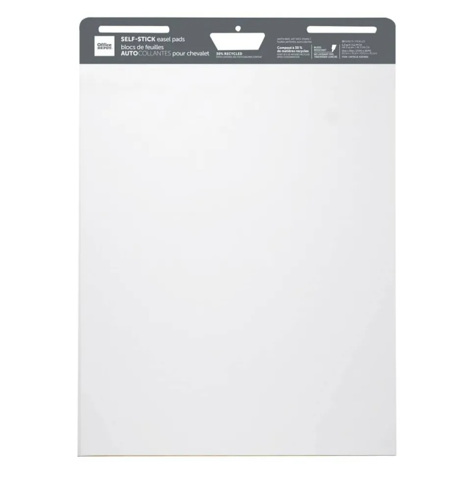 Self-Stick Easel Pads, 25" x 30", 30 Sheets, 30% Recycled, White, Pack Of 4 Pads