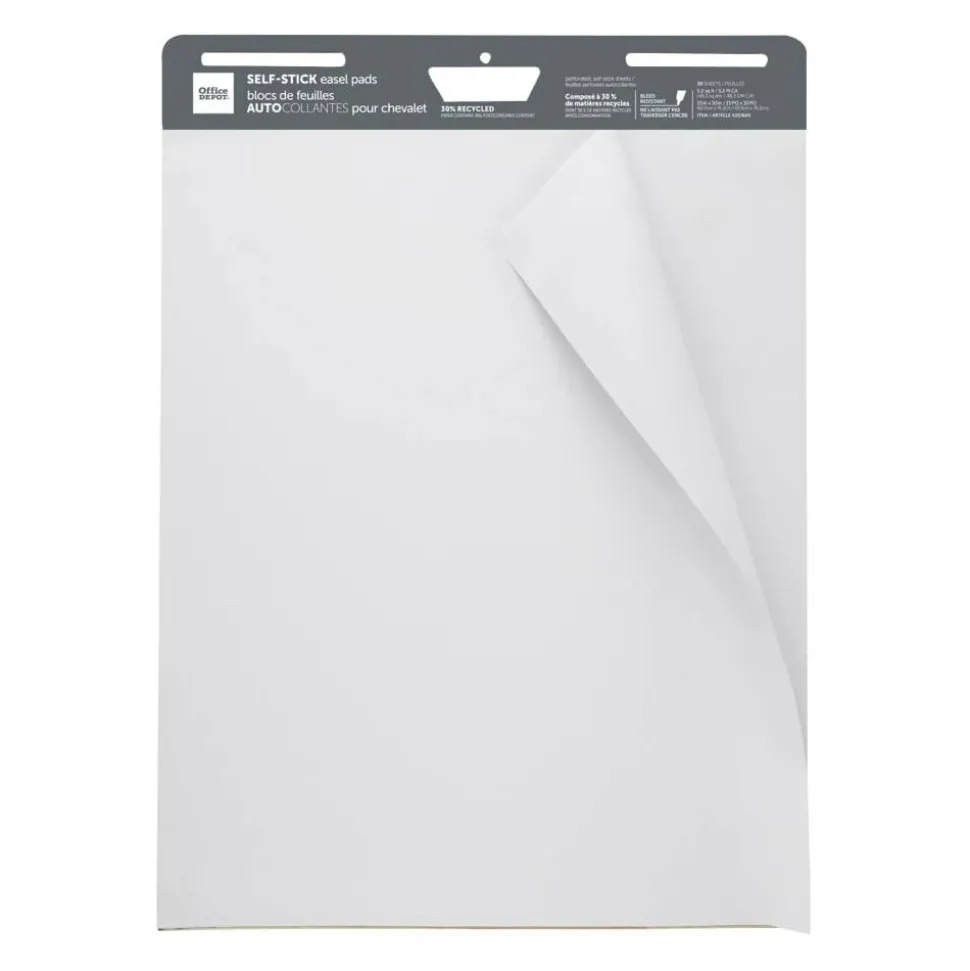 Self-Stick Easel Pads, 25" x 30", 30 Sheets, 30% Recycled, White, Pack Of 4 Pads