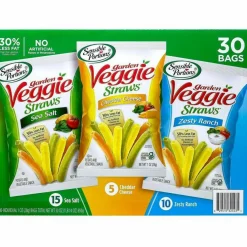 Sensible Portions Veggie Straws, Cheddar Cheese/Sea Salt/Zesty Ranch, 1 oz Bag, 30 Bags/Carton