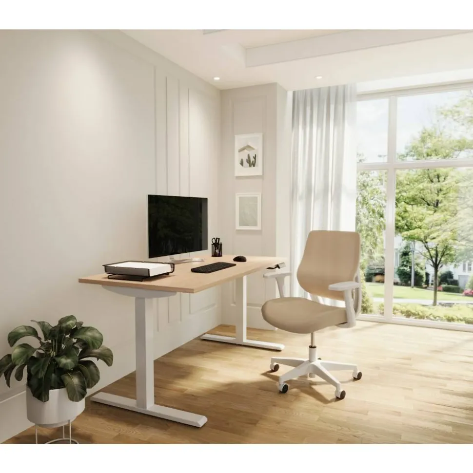 Sensi Mesh/Fabric Low-Back Task Chair, Oatmeal/White, BIFMA Compliant
