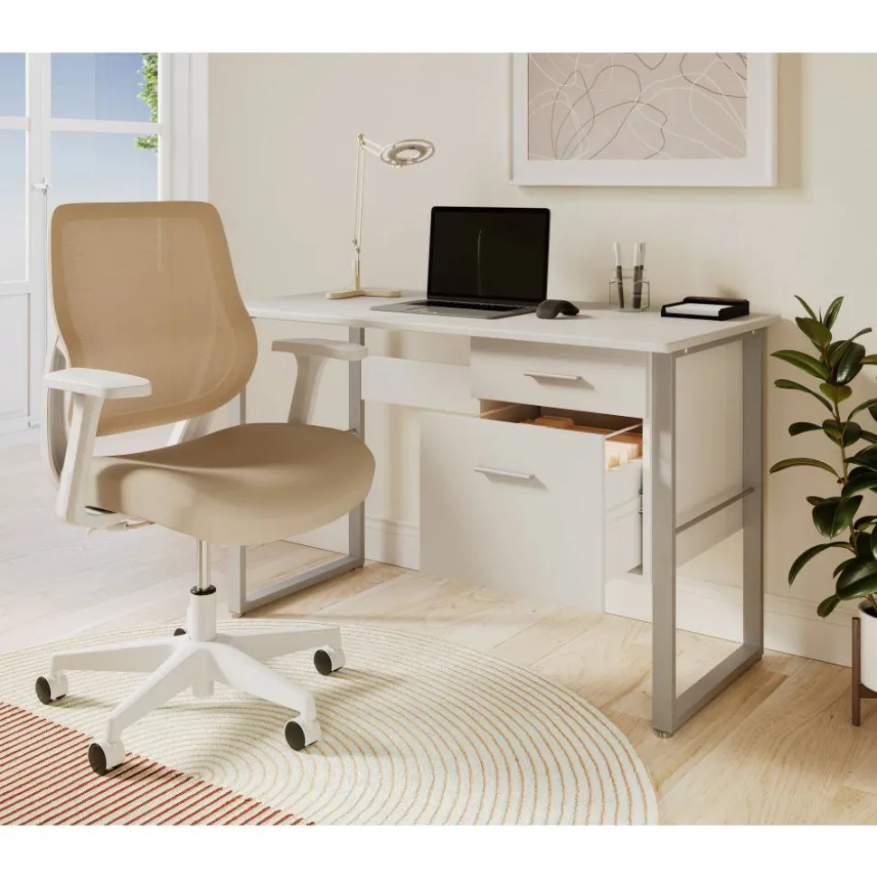 Sensi Mesh/Fabric Low-Back Task Chair, Oatmeal/White, BIFMA Compliant