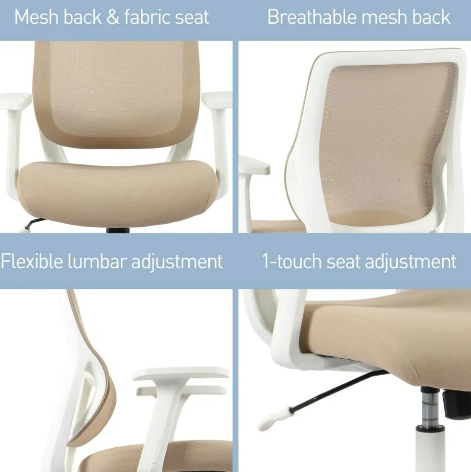 Sensi Mesh/Fabric Low-Back Task Chair, Oatmeal/White, BIFMA Compliant