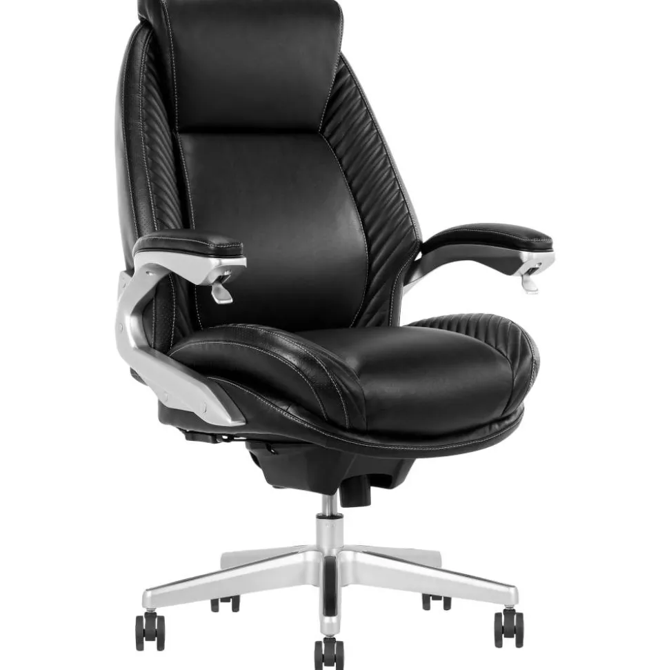 Serta iComfort i6000 Ergonomic Bonded Leather High-Back Executive Office Chair, Black/Silver