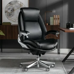 Serta iComfort i6000 Ergonomic Bonded Leather High-Back Executive Office Chair, Black/Silver
