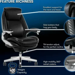Serta iComfort i6000 Ergonomic Bonded Leather High-Back Executive Office Chair, Black/Silver