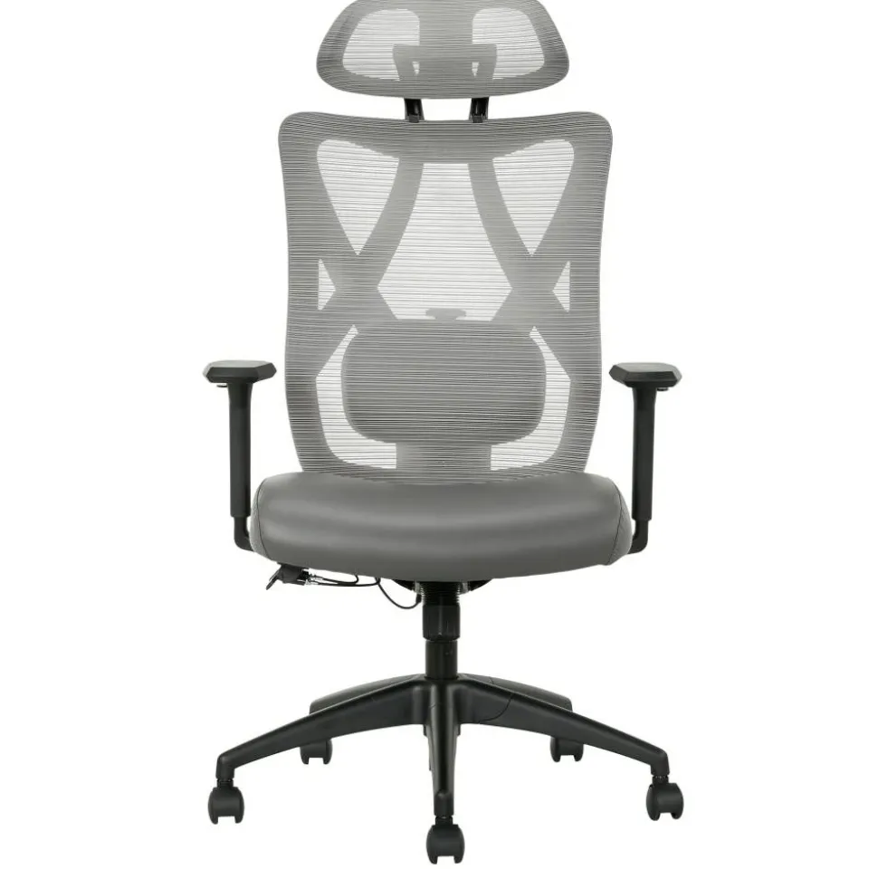 Serta SitTrue Ridgefield Ergonomic Mesh/Vegan Leather High-Back Task Office Chair, Gray/Black