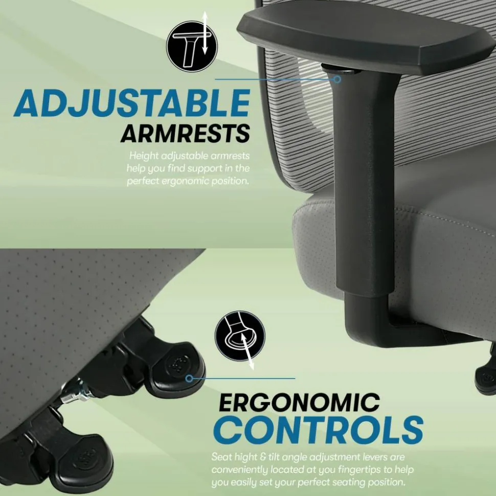 Serta SitTrue Ridgefield Ergonomic Mesh/Vegan Leather High-Back Task Office Chair, Gray/Black