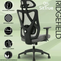 Serta SitTrue Ridgefield Ergonomic Mesh/Vegan Leather High-Back Task Office Chair, Gray/Black