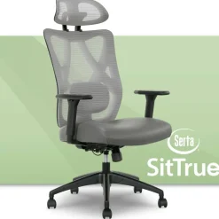 Serta SitTrue Ridgefield Ergonomic Mesh/Vegan Leather High-Back Task Office Chair, Gray/Black