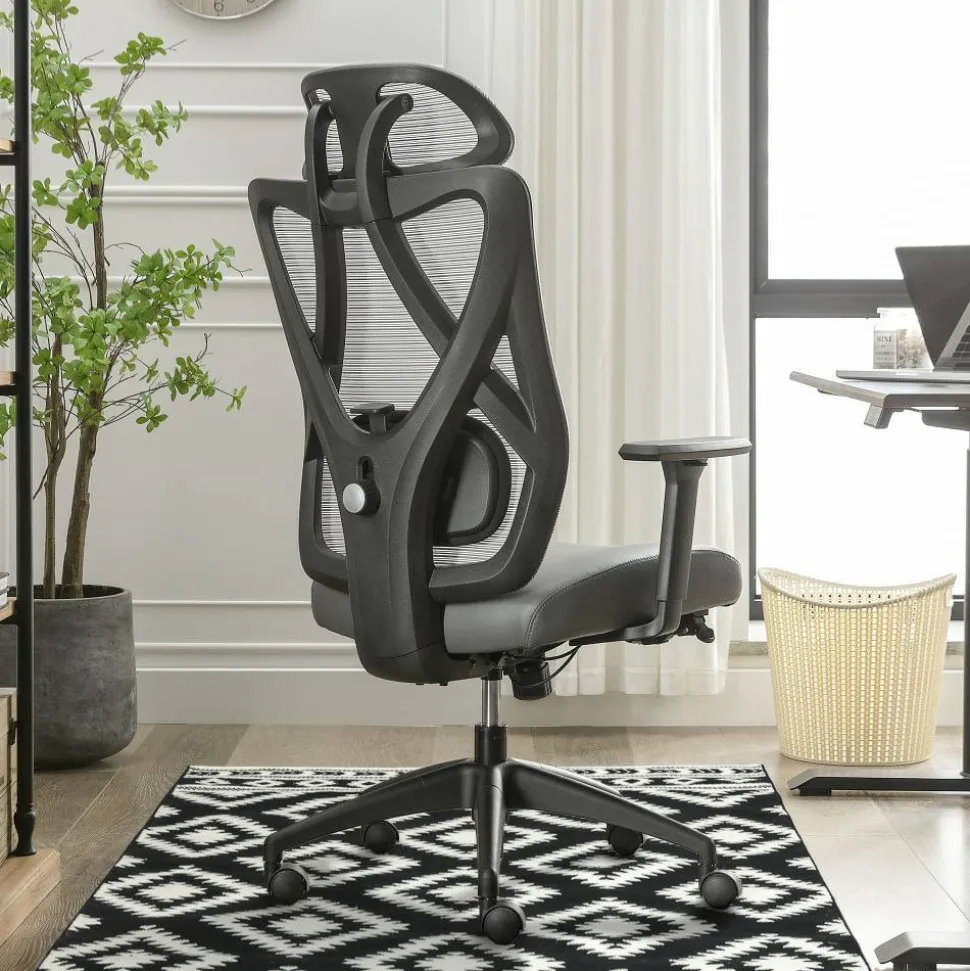 Serta SitTrue Ridgefield Ergonomic Mesh/Vegan Leather High-Back Task Office Chair, Gray/Black