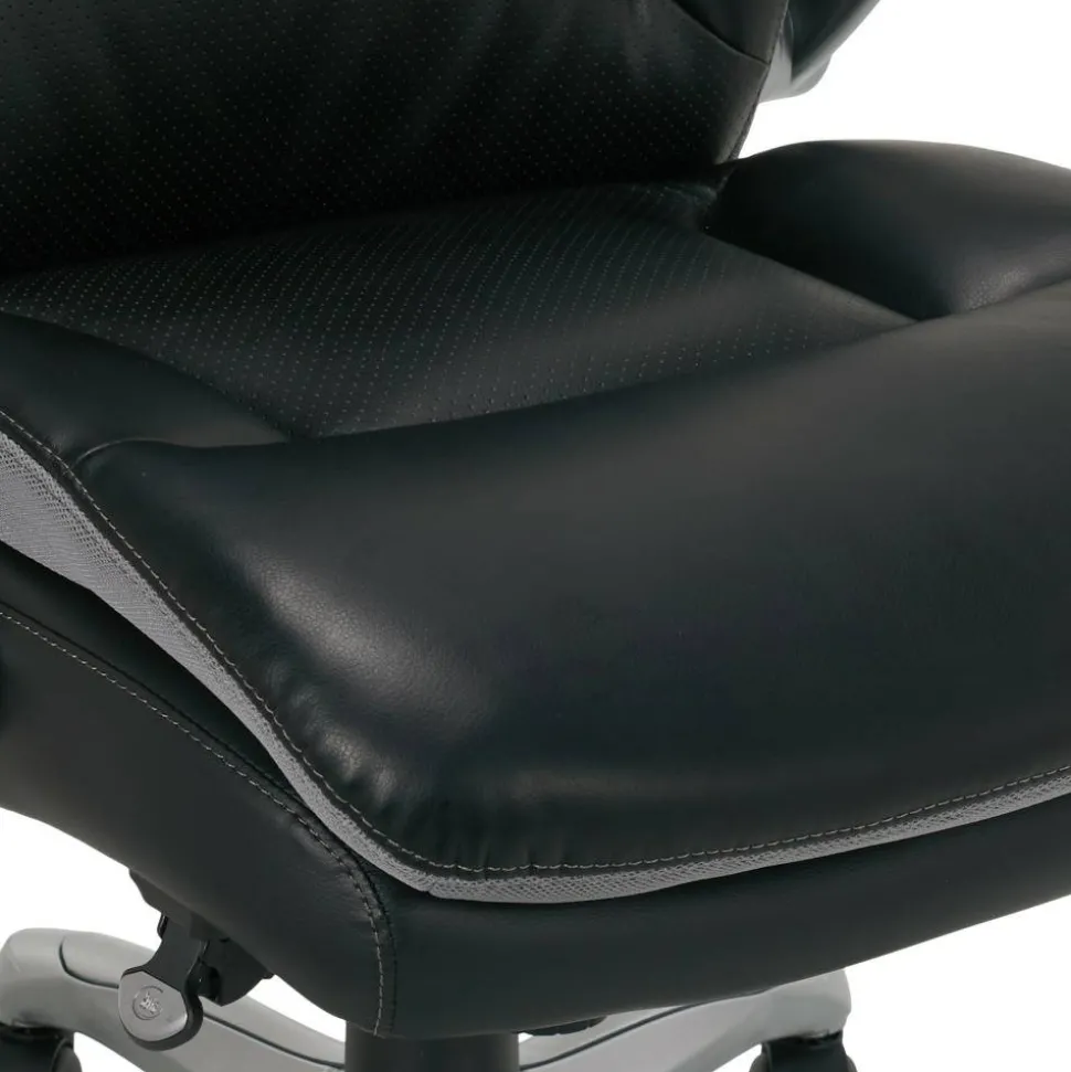 Serta Smart Layers Brinkley Ergonomic Bonded Leather High-Back Executive Office Chair, Black/Silver