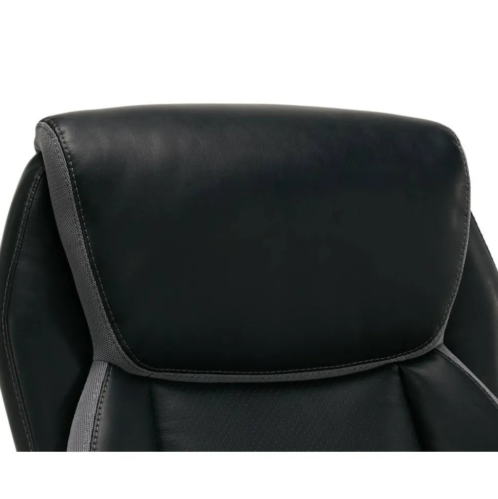 Serta Smart Layers Brinkley Ergonomic Bonded Leather High-Back Executive Office Chair, Black/Silver