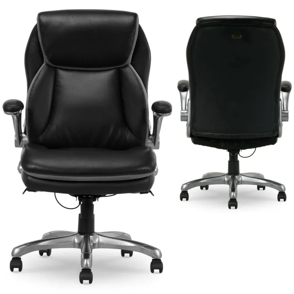 Serta Smart Layers Brinkley Ergonomic Bonded Leather High-Back Executive Office Chair, Black/Silver