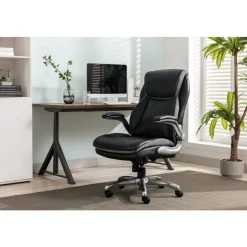 Serta Smart Layers Brinkley Ergonomic Bonded Leather High-Back Executive Office Chair, Black/Silver