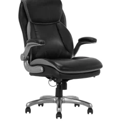 Serta Smart Layers Brinkley Ergonomic Bonded Leather High-Back Executive Office Chair, Black/Silver