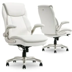 Serta Smart Layers Brinkley Ergonomic Bonded Leather High-Back Executive Office Chair, White/Silver