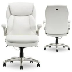 Serta Smart Layers Brinkley Ergonomic Bonded Leather High-Back Executive Office Chair, White/Silver