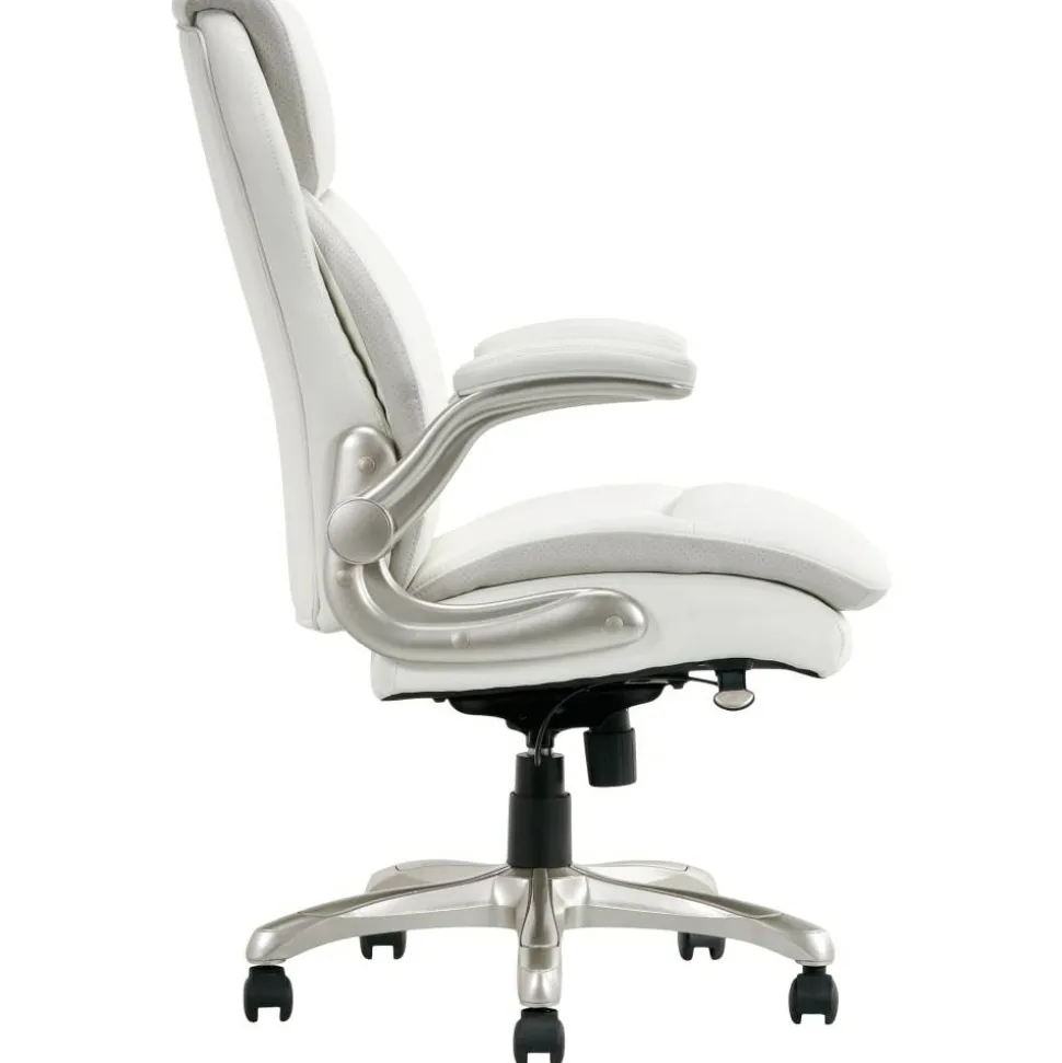 Serta Smart Layers Brinkley Ergonomic Bonded Leather High-Back Executive Office Chair, White/Silver
