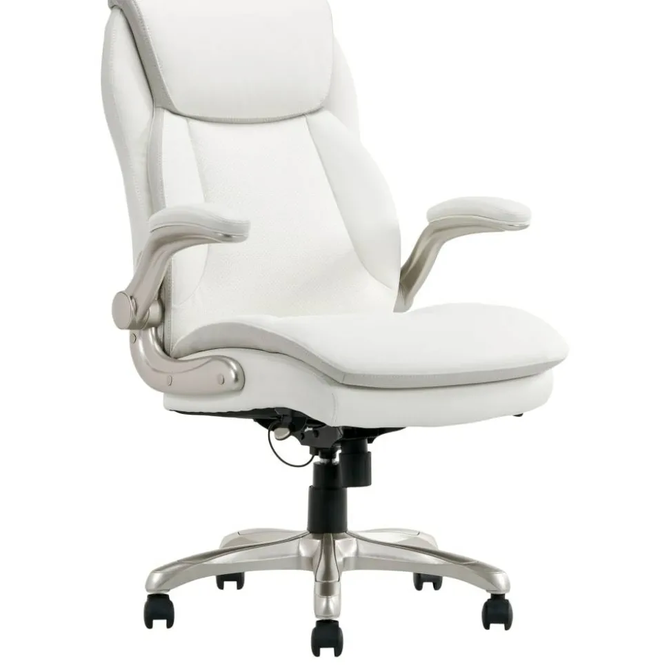 Serta Smart Layers Brinkley Ergonomic Bonded Leather High-Back Executive Office Chair, White/Silver