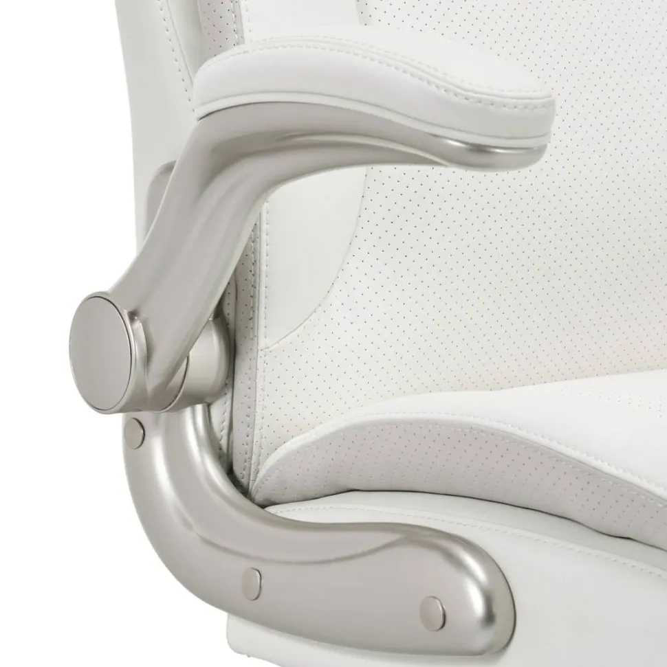 Serta Smart Layers Brinkley Ergonomic Bonded Leather High-Back Executive Office Chair, White/Silver