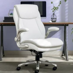 Serta Smart Layers Brinkley Ergonomic Bonded Leather High-Back Executive Office Chair, White/Silver
