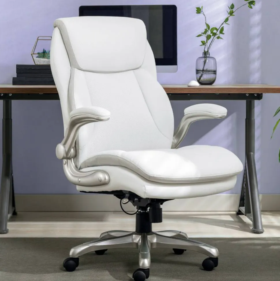 Serta Smart Layers Brinkley Ergonomic Bonded Leather High-Back Executive Office Chair, White/Silver